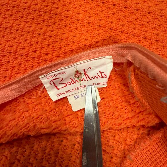 Vintage 70s BodinKnits Orange Knit Sweater Sz 12 Mock Neck Stripe Trim USA - Picture 5 of 8